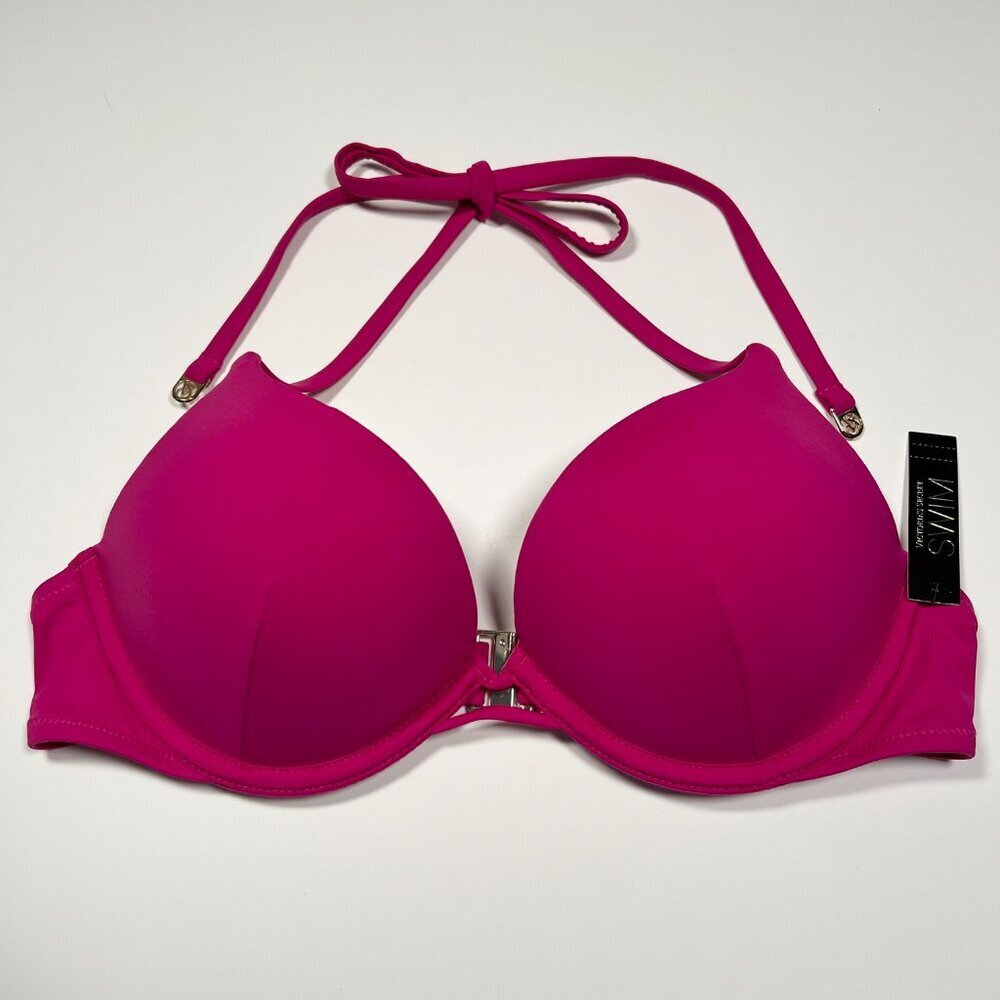 Victoria Secret 32B Bombshell Push Up Bikini Top Halter Add 2 Cups Berry Blush